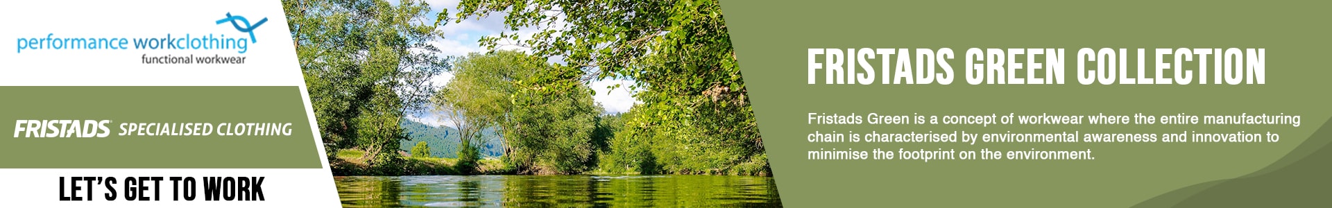 Home page banner for Performance Work Clothing, Green collection